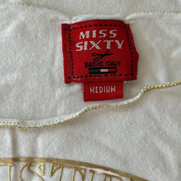 Miss Sixty Vtg Y2K Baby Tee M Italian Runaway Monks Budduist Punk Cross Wings - Picture 3 of 12